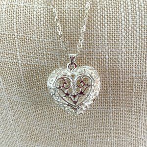 Filigree 1" Heart Pendant .925 on 15" .925 chain